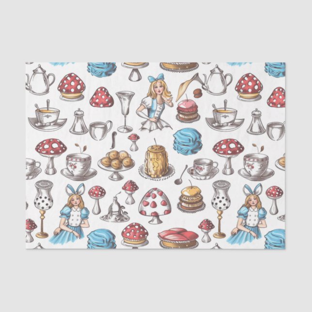 Alice In Wonderland Tea Party Decoupage Tissue Paper (Front)