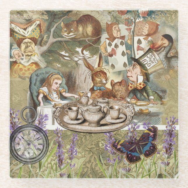 Alice in Wonderland Tea Party Guests Glass Coaster (Front)