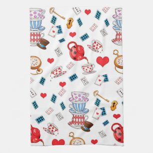 Alice in Wonderland Tea Party Theme Pattern Tea Towel