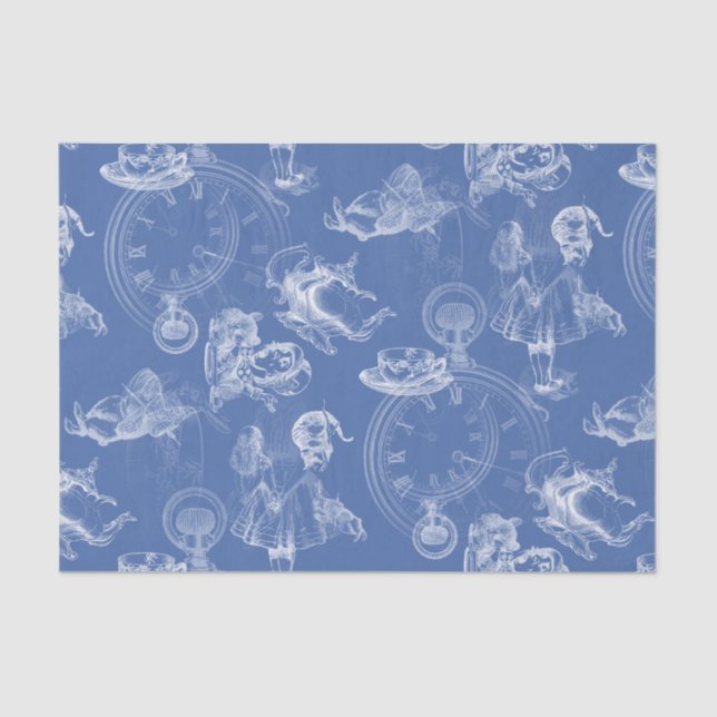 Alice in Wonderland Tea Time Blue Tissue Paper (Front)