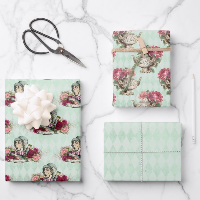 Alice In Wonderland Tea Time Wrapping Paper Sheets (Front)