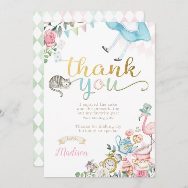 Alice in Wonderland Thank You Cards (Front/Back)