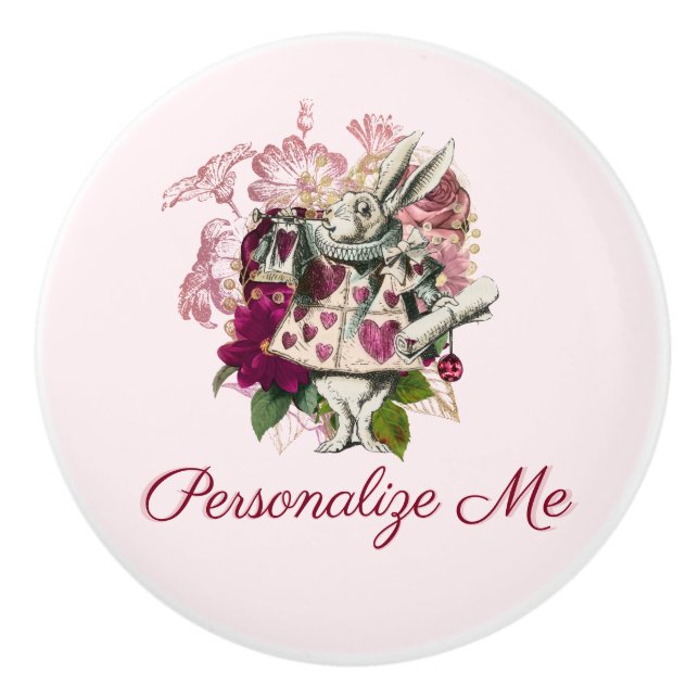 Alice in Wonderland The White Rabbit Personalised Ceramic Knob (Front)