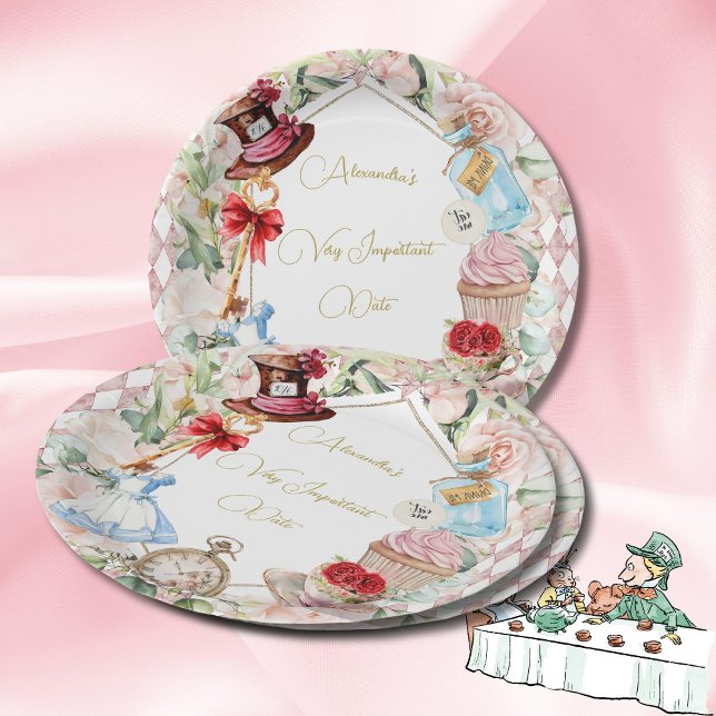  Alice In Wonderland Theme Floral Pink Personal Paper Plate (Creator Uploaded)