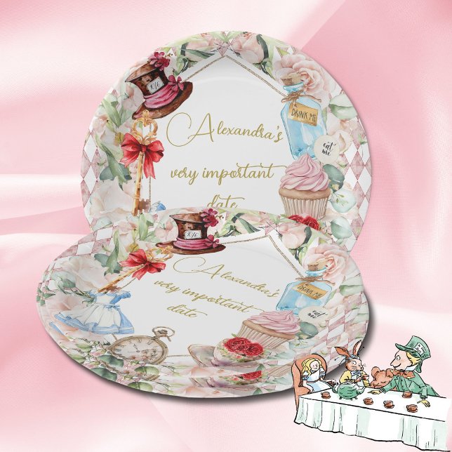  Alice In Wonderland Theme Floral Pink Personal Paper Plate (Creator Uploaded)
