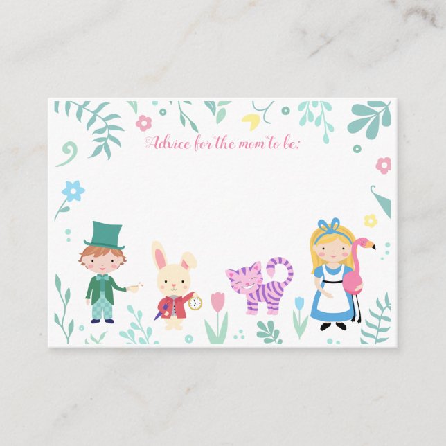 Alice in Wonderland themed baby shower Advice Card (Front)
