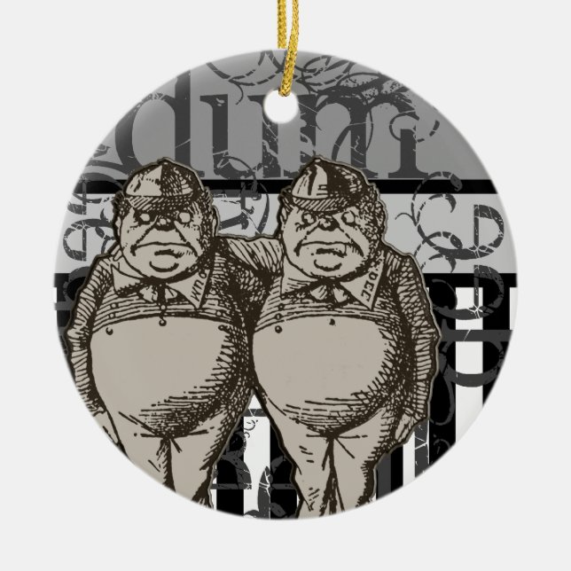 Alice In Wonderland Tweedledum & Tweedledee Grunge Ceramic Tree Decoration (Front)