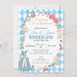 Alice in Wonderland, Twins Birthday Tea for Two Invitation