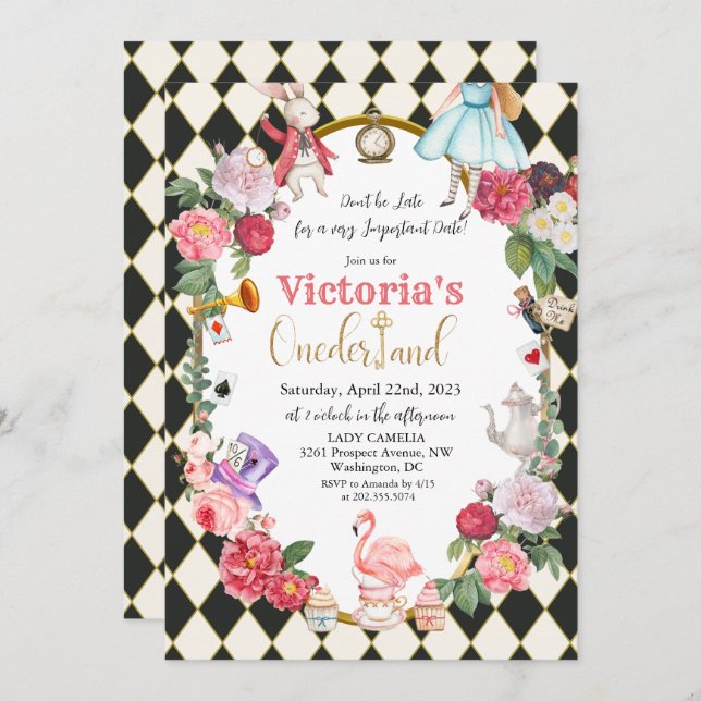 Alice in Wonderland Vintage Birthday Invitation (Front/Back)