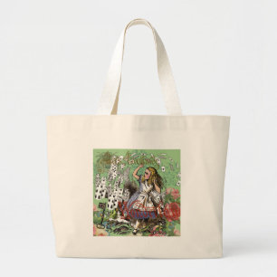 Alice in Wonderland Vintage Card party Large Tote Bag