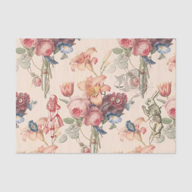 Alice in Wonderland Vintage Garden Flowers Tissue  Paper (Front)