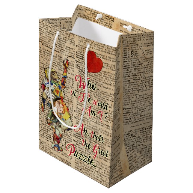 Alice in Wonderland Vintage Quote Custom Gift Bag (Front Angled)