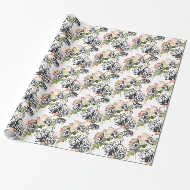 Alice in Wonderland Vintage Roses Wrapping Paper (Unrolled)