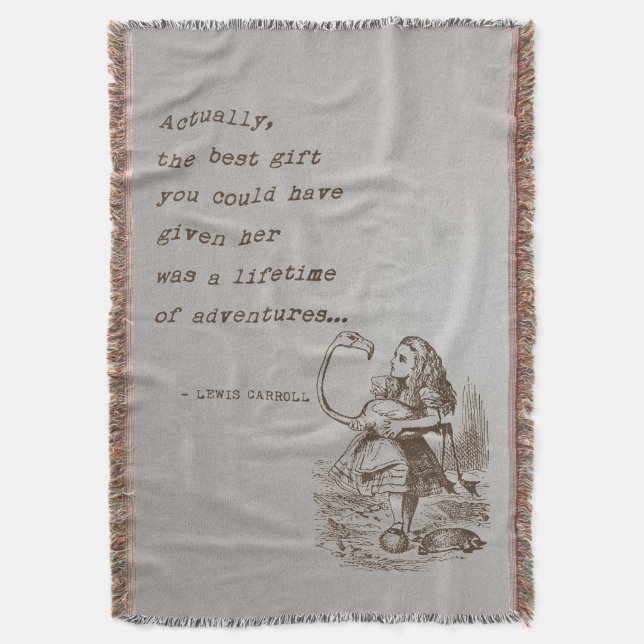 Alice In Wonderland W/Flamingo Adventure Quote Throw Blanket (Front Vertical)