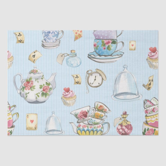 Alice in Wonderland Watercolor Blue Stripe Tissue Paper (Front)