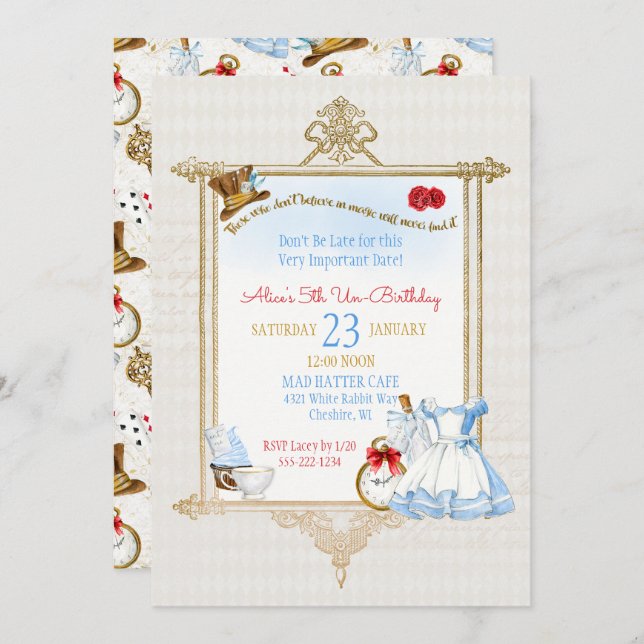 Alice in Wonderland Watercolor Invitation (Front/Back)