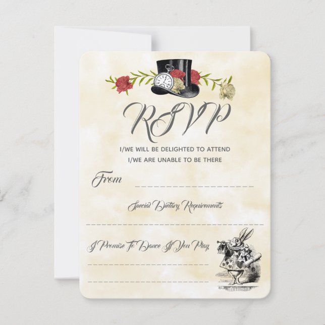 Alice in Wonderland Wedding RSVP (Front)