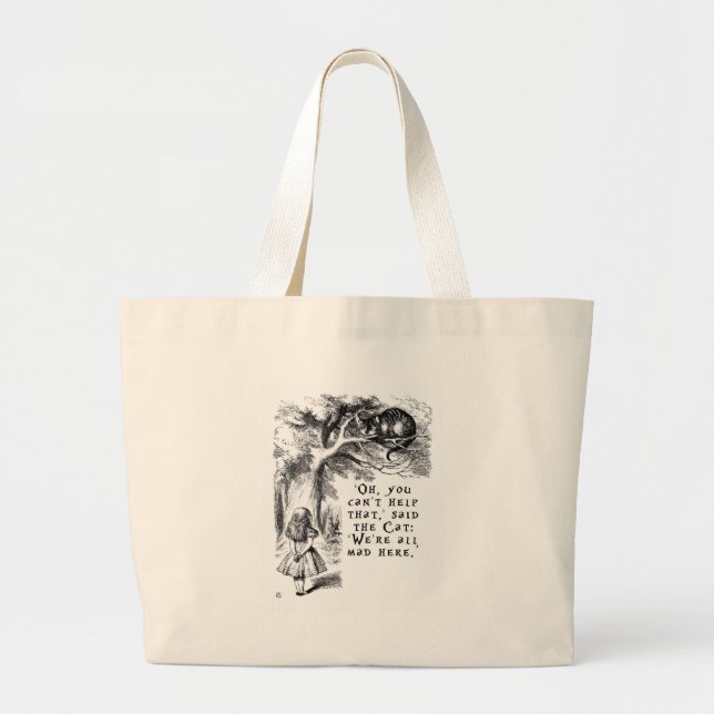 Alice in Wonderland - We're all mad here Large Tote Bag (Front)