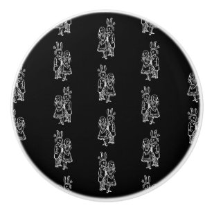 Alice in Wonderland White Rabbit and Alice Pattern Ceramic Knob