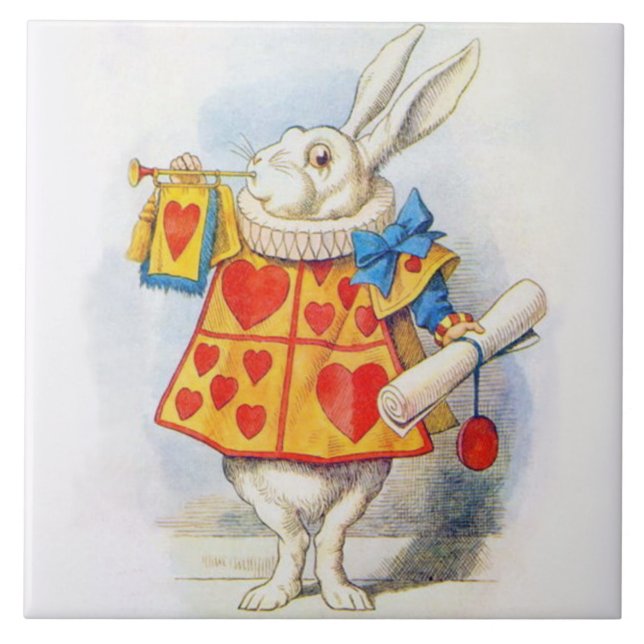 Alice in Wonderland White Rabbit Art Tile Trivet (Front)