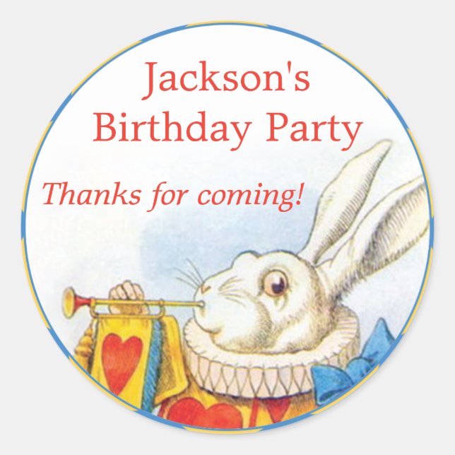 Alice in Wonderland White Rabbit Birthday Favour Classic Round Sticker (Front)