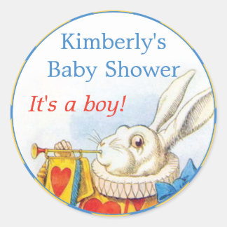 Alice in Wonderland White Rabbit Boy Baby Shower Classic Round Sticker