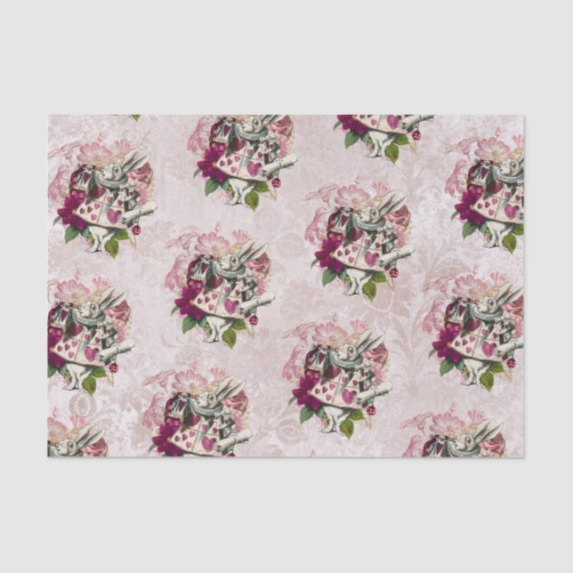Alice in Wonderland White Rabbit Burgundy & Blush Tissue Paper (Front)