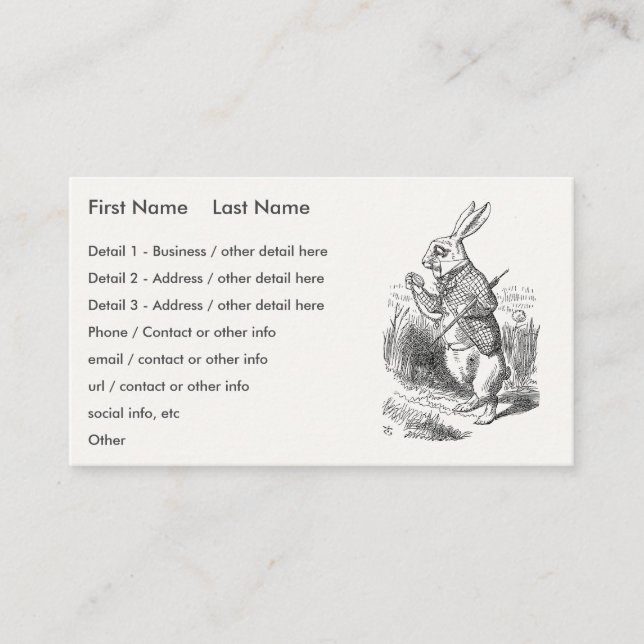Alice in Wonderland, White Rabbit Checks His Watch Business Card (Front)
