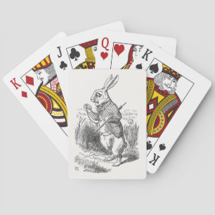 Alice in Wonderland, White Rabbit Checks His Watch Playing Cards
