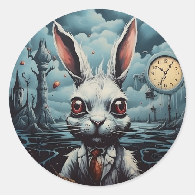Alice in Wonderland White Rabbit Classic Round Sticker (Front)