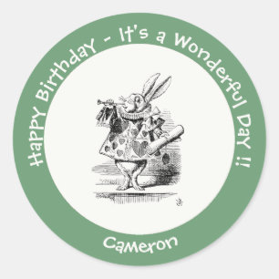 Alice in Wonderland White Rabbit Herald Birthday Classic Round Sticker