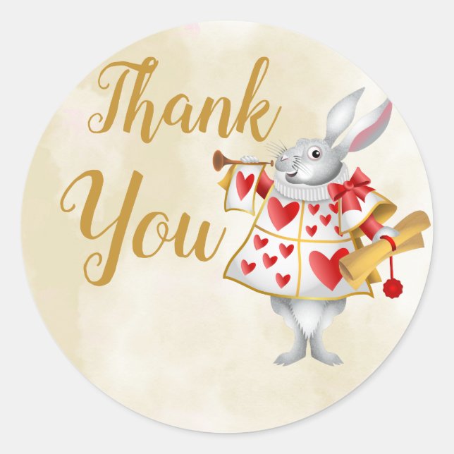 Alice in Wonderland White Rabbit Herald Thank You Classic Round Sticker (Front)