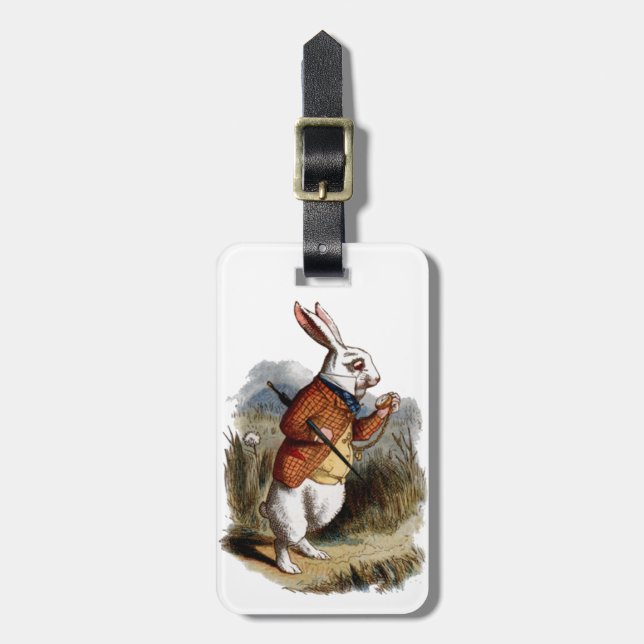 Alice in Wonderland White Rabbit Personalise Luggage Tag (Front Vertical)
