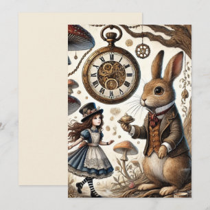 Alice in Wonderland White Rabbit tea Art Holiday Card