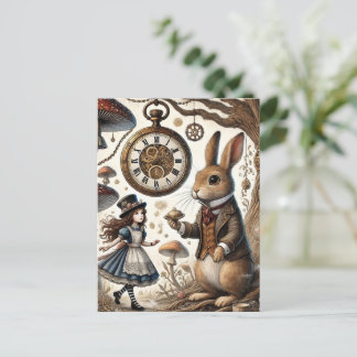 Alice in Wonderland White Rabbit tea Art Postcard