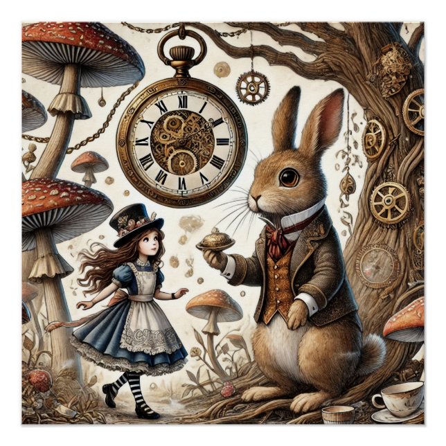 Alice in Wonderland White Rabbit tea Art Poster (Front)