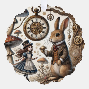 Alice in Wonderland White Rabbit tea Art Tree Decoration Card