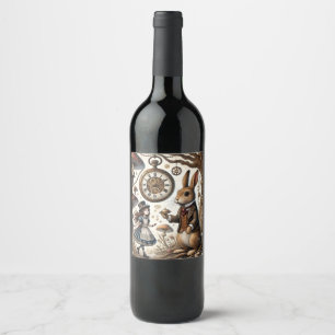 Alice in Wonderland White Rabbit tea Art Wine Label