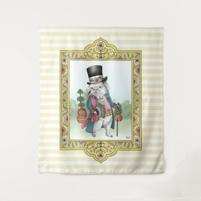 Alice in Wonderland White Rabbit Wearing Clothes Tapestry (Front)