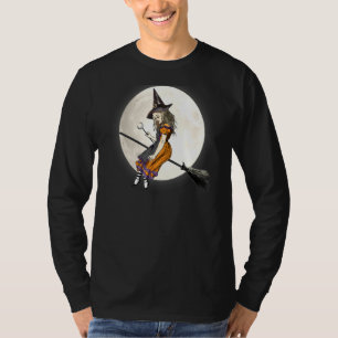 Alice In Wonderland Witch Flying On Broom Hallowee T-Shirt