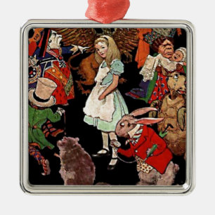 Alice in Wonderland with Friends Illustration Metal Tree Decoration
