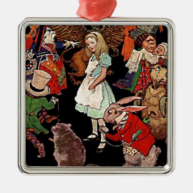 Alice in Wonderland with Friends Illustration Metal Tree Decoration (Front)