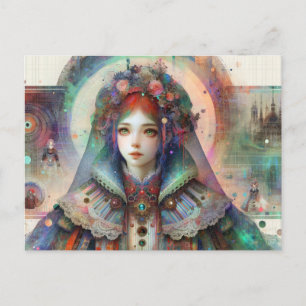 Alice Inspired Glitch Art Postcard