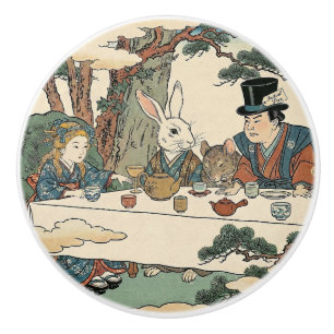 Alice Lost in Japan Ukiyo-e Mad Tea Party Ceramic Knob