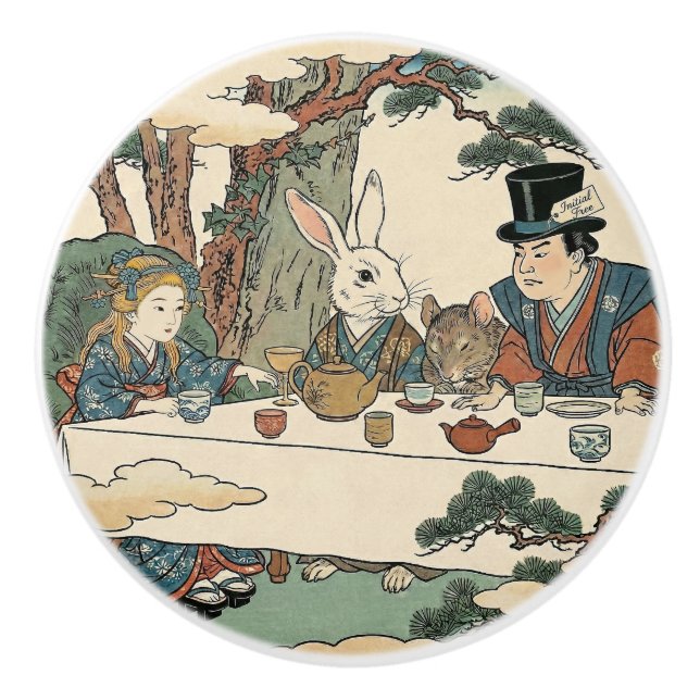 Alice Lost in Japan | Ukiyo-e Mad Tea Party Ceramic Knob (Front)