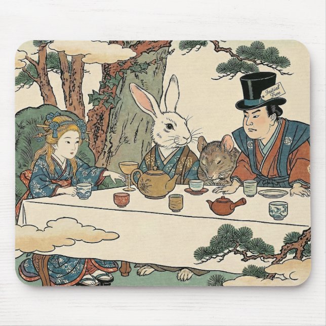 Alice Lost in Japan | Ukiyo-e Mad Tea Party Mouse Pad (Front)