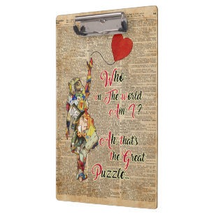 Alice,Mad Hatter &Rabbit Vintage Collage Quote Clipboard