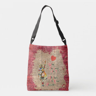 Alice,Mad Hatter &Rabbit Vintage Collage Quote Crossbody Bag
