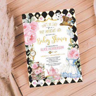Alice Mad Tea Party Pink Girl Baby Shower Invitation