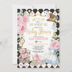 Alice Mad Tea Party Pink Girl Baby Shower Invitation